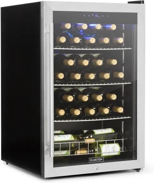 Klarstein Falcon Crest chladnička na nápoje, presklené dvere, 4-18°C, 128l, zámok, 42dB, ušľachtilá oceľ