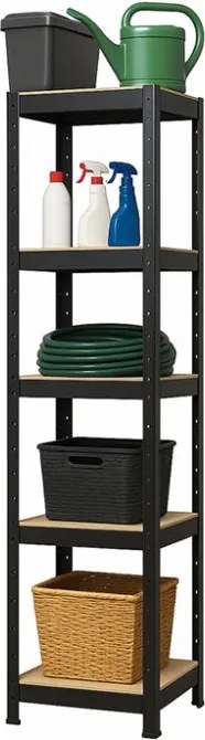 Akcia 5x Regál 180x40x40 cm lakovaný 5-policový, nosnosť 875 kg - čierny