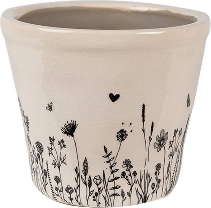 Béžový keramický obal na kvetináč s lúčnymi kvetmi Flora And Fauna S - Ø 12*11cm