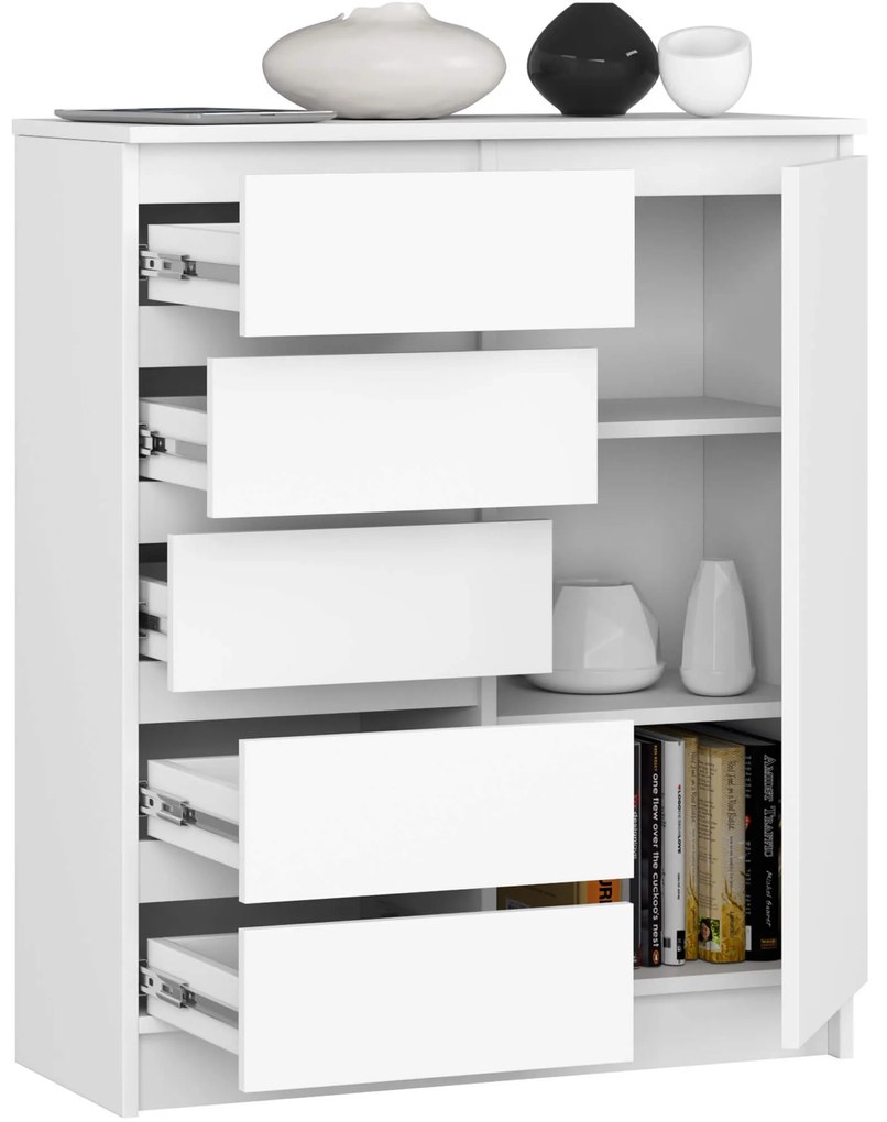 Komoda JERRY 80 cm 1 dveře 5 zásuvek bílá