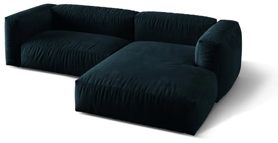 Tmavomodrá zamatová modulárna rohová pohovka (pravý roh/s leňoškou) Martina – Micadoni