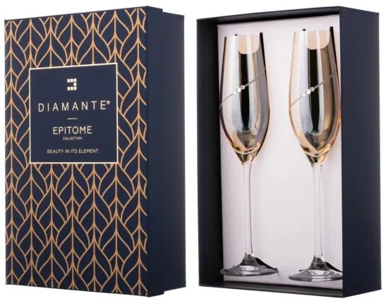 Dekorant Svadobné poháre na šampanské Silhouette City Amber s kamínky Swarovski 210ml 2KS