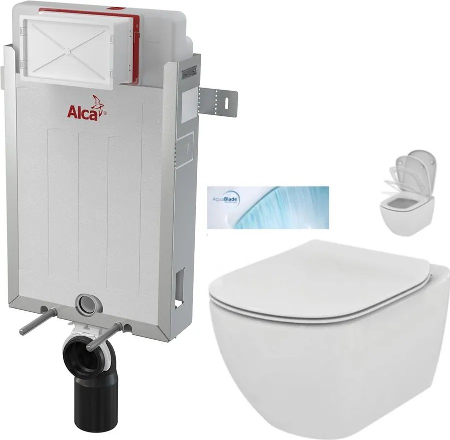 ALCAPLAST Renovmodul - predstenový inštalačný systém bez tlačidla + WC Ideal Standard Tesi so sedadlom SoftClose, AquaBlade (AM115/1000 X TE1)