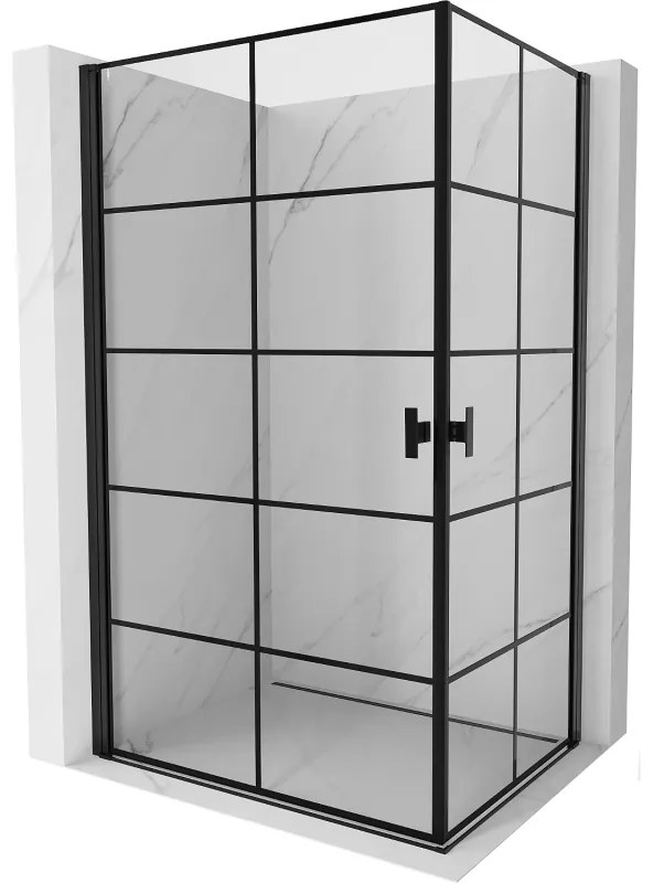 Mexen Mist-B Duo, 2-krídlový výklopný sprchový kút 70 x 100 cm, číre sklo-čierna mriežka, 8A2-070L-100P-70-77