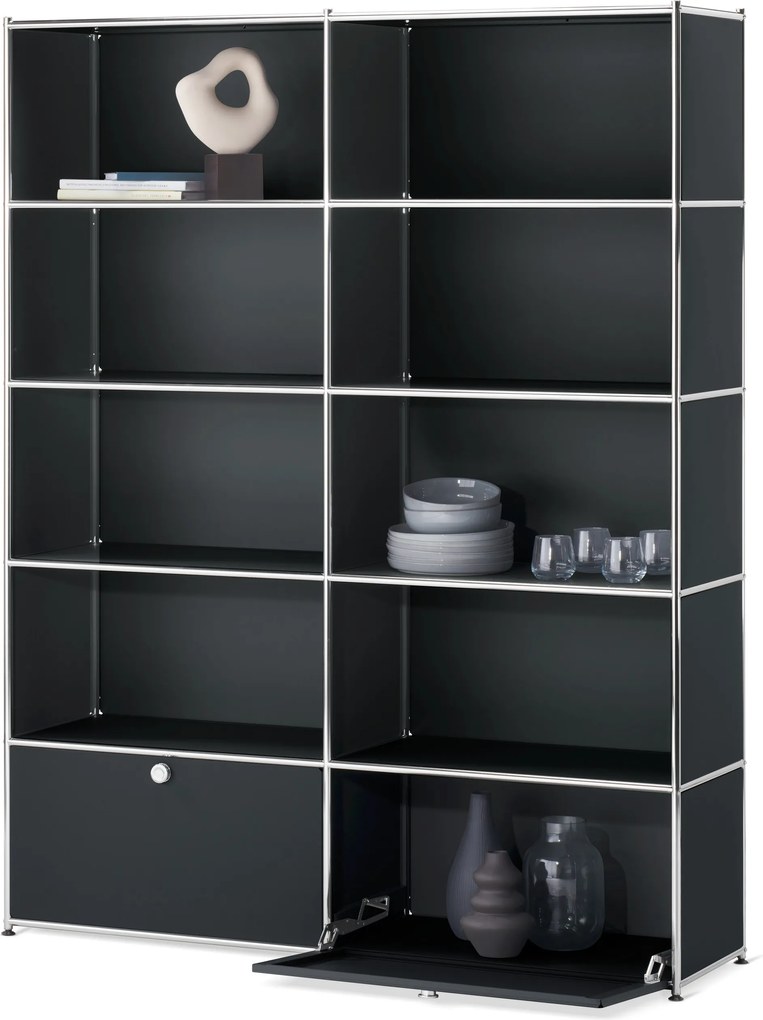 Regál »CN3« s 2 výklopnými dvierkami, čierny