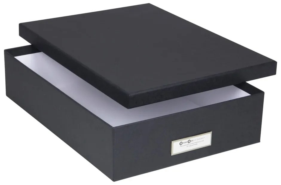 Tmavosivý úložný box s menovkou na dokumenty Bigso Box of Sweden Oskar, veľkosť A4