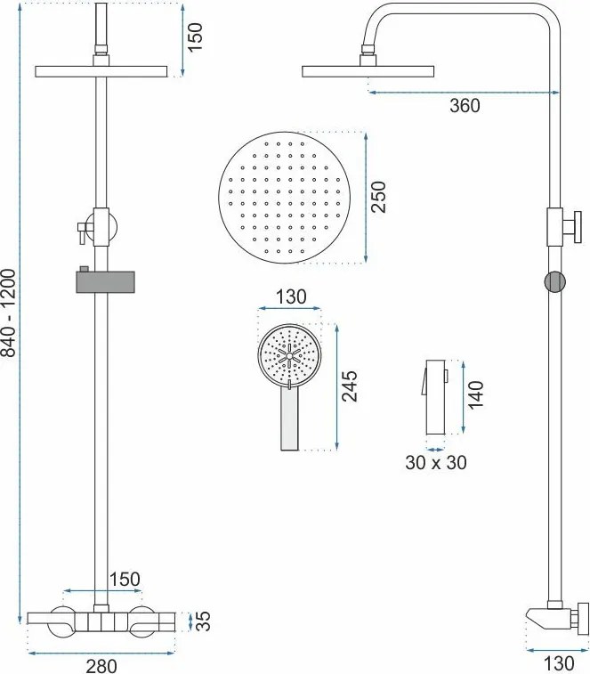 Rea Savio, nástenný sprchový set s ručnou spŕškou, grafitová matná, REA-P8412