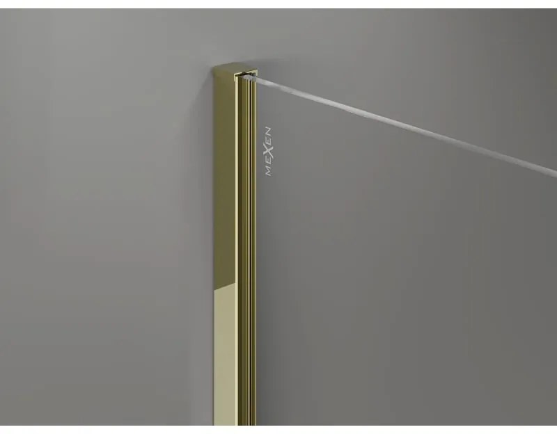 Mexen Kioto-X, sprchová zástena 130 x 200 cm, 10mm číre sklo, zlatý lesklý profil, 800-130-101-50-00-X