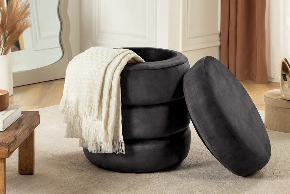 Moderný taburet Fashion s úložným priestorom šedý zamat 40cm