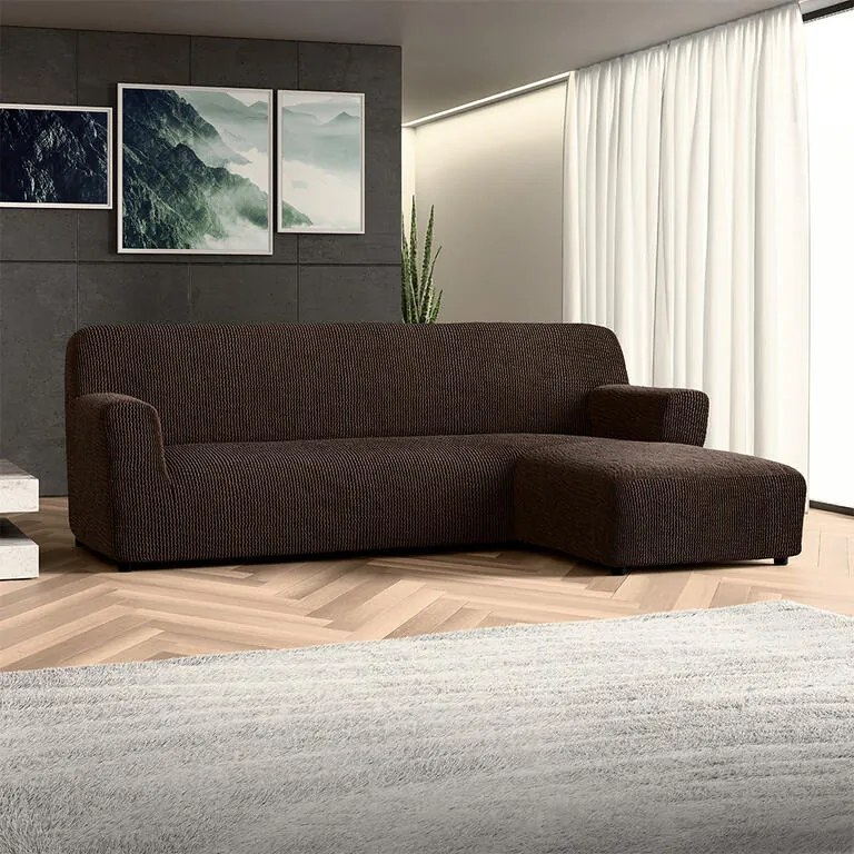 Bielastické poťahy COSTINA tabaková sedačka s otomanom vpravo (š. 170 - 300 cm)