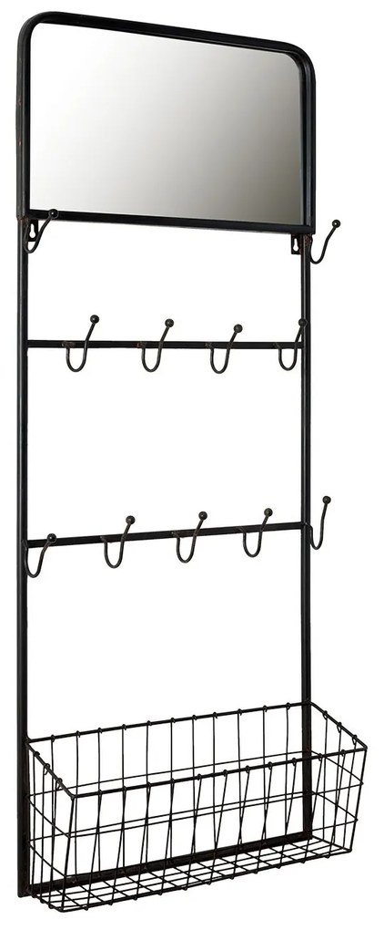 Nástenná kovová polica s háčikmi a zrkadlom - 44 * 15 * 112 cm