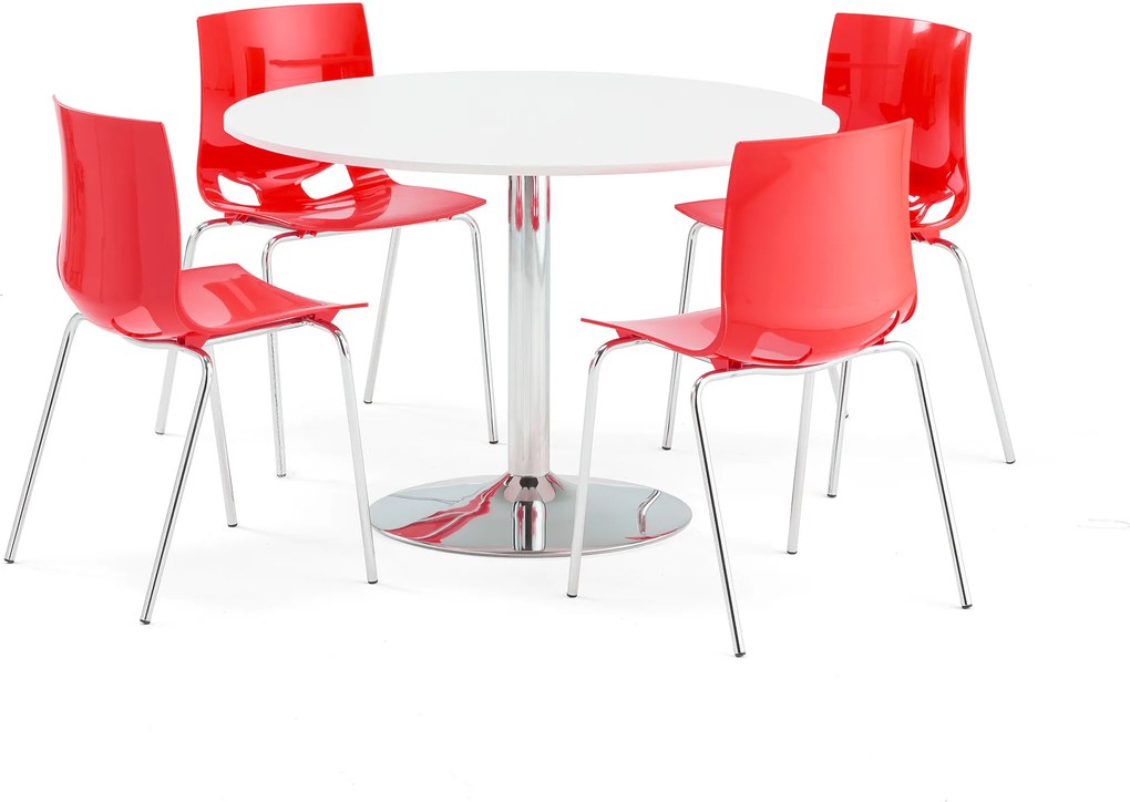 Jedálenská zostava: Stôl Lily + 4 stoličky Juno, červené