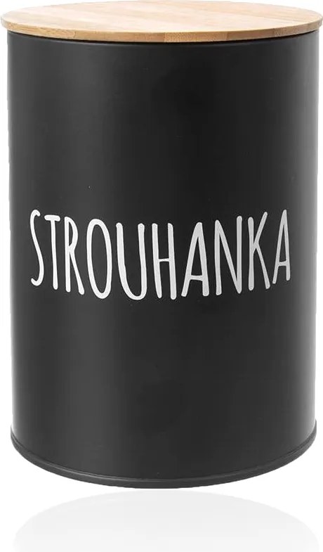 Orion Dóza na potraviny, plechová, čierna, s bambusovým vekom, 1,3l, STROUHANKA