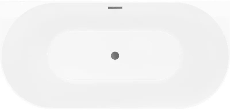 Mexen Oval Slim, voľne stojaca vaňa ku stene, 170 x 80 cm, biela-čierna, brúsený grafit prepad, 52661708075-66