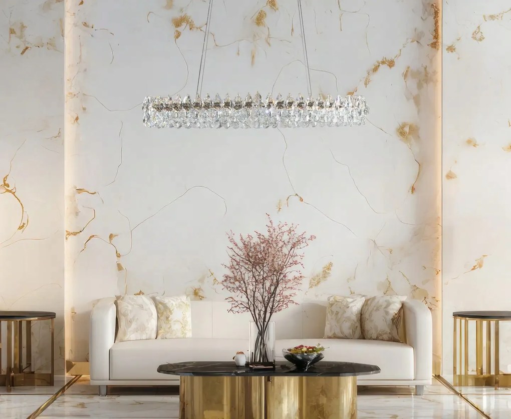 Závesná lampa bohato zdobená masívnymi kryštálmi pre reštauráciu Barletta