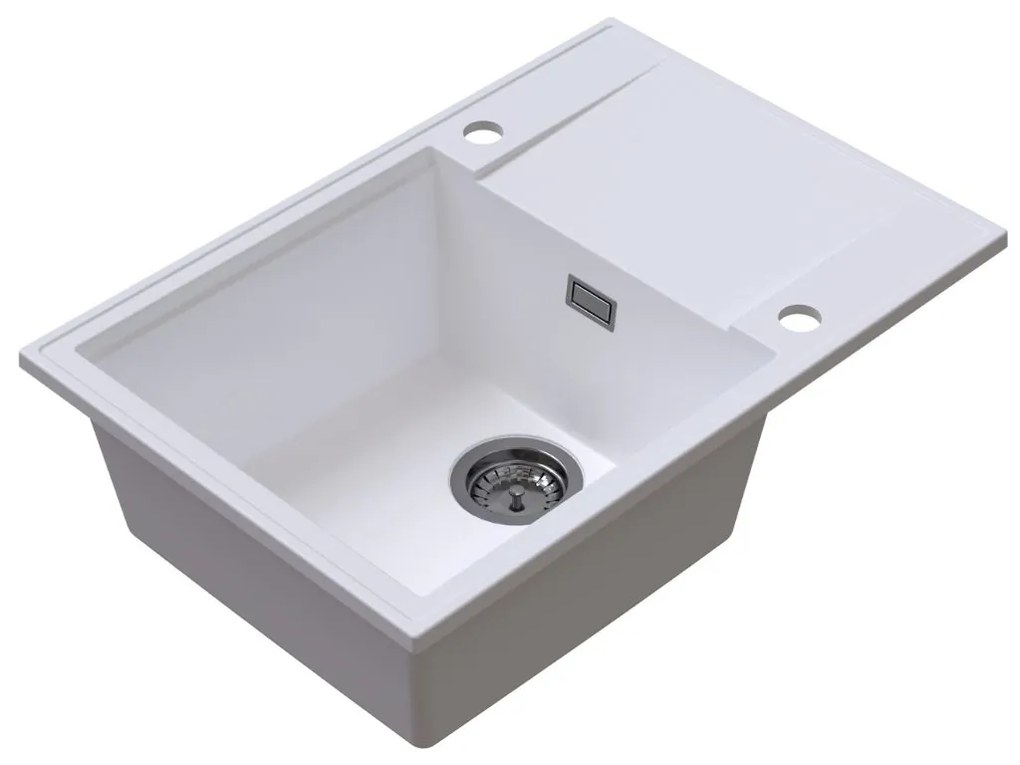 Sink Quality Sink55, kuchynský granitový drez 680x460x215 mm + grafitový sifón, biela, SKQ-SINK.W.1KDO.XB