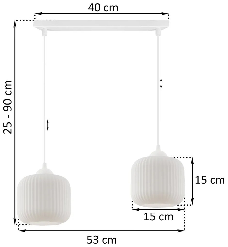 Závesné svietidlo Riffle, 2x biele sklenené tienidlo, w