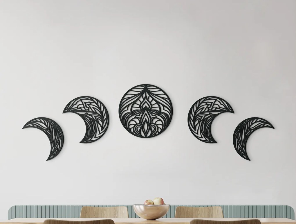 drevko Viacdielna mandala na stenu Mesiac Rozmer obrazu: 19,5 x 65 cm, Farba dekorácie: Čierna