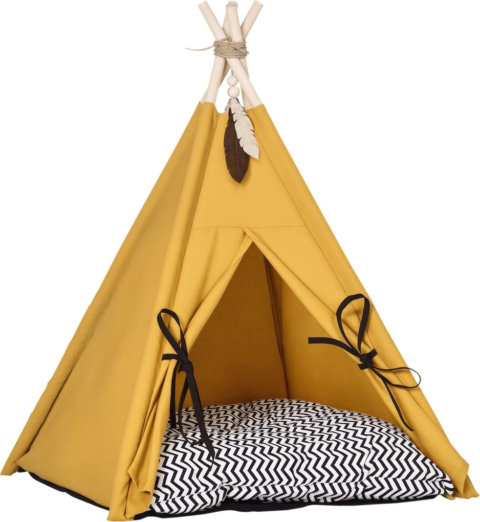 PawHut Tipi Stan pre domáce zvieratá, mačací stan s odnímateľným a prateľným vankúšom, mačací dom s protisklzným dnom, hračka - loptička, pre mačky do