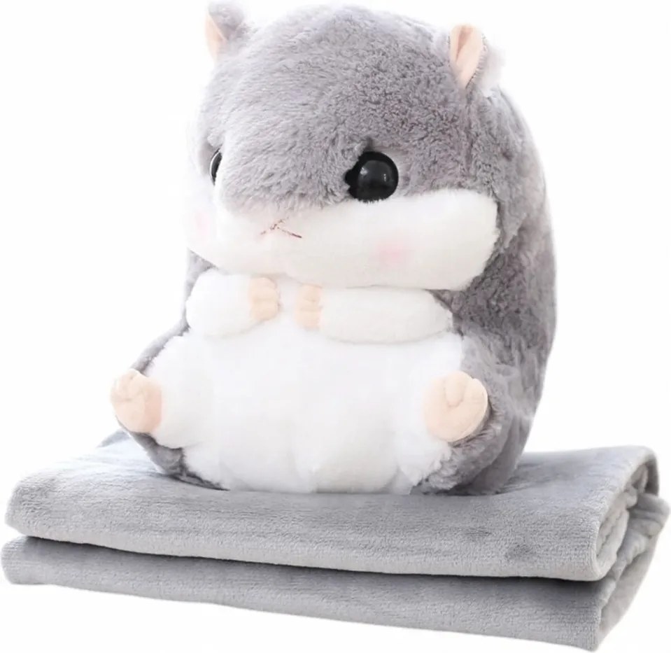 LEAN Toys Plyšová deka na ohrievanie rúk pre škrečka 100 x 90 cm 3v1 sivá 35 cm