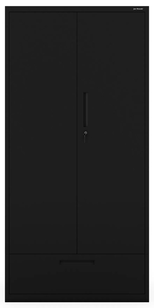 Kovová skriňa MEGAN – čierna, jednoduchá zásuvka, 185 cm