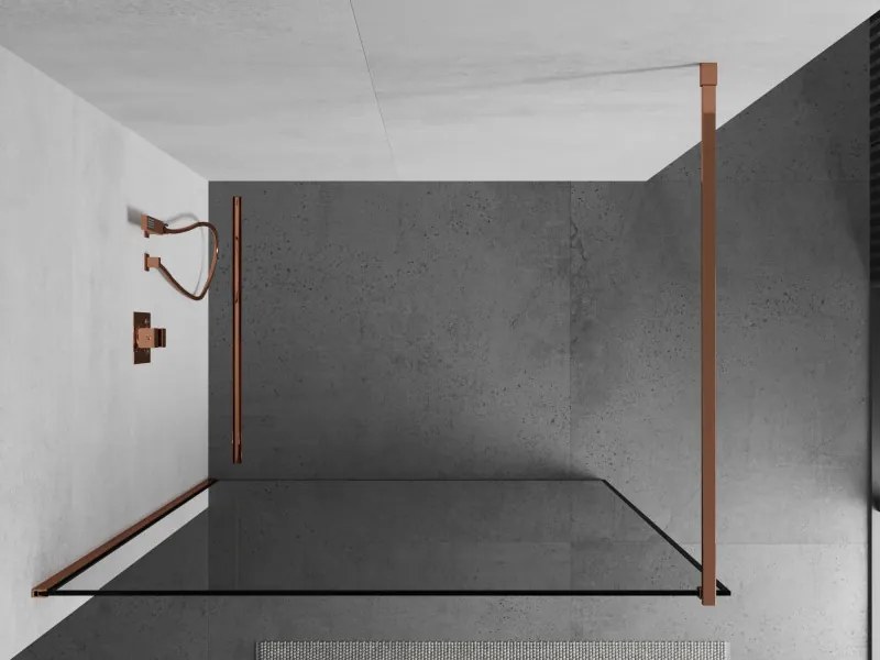 Mexen Kioto, sprchová zástena 80x200 cm, 8mm číre sklo s čiernym rámom, profil ružové zlato, 800-080-101-60-70