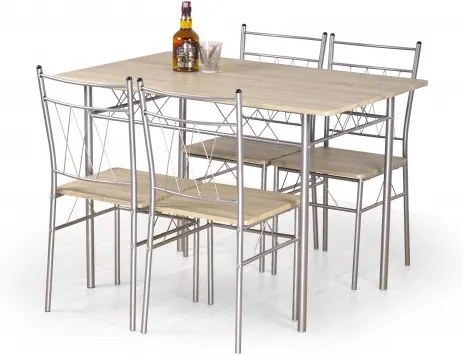 Jedálenský set Faust - Stôl + 4 stoličky (dub sonoma, strieborná)