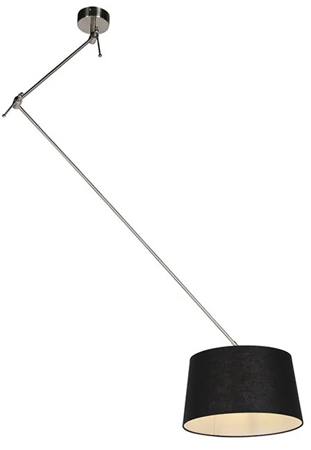 Závesná lampa s ľanovým tienidlom čierna 35 cm - oceľ Blitz I