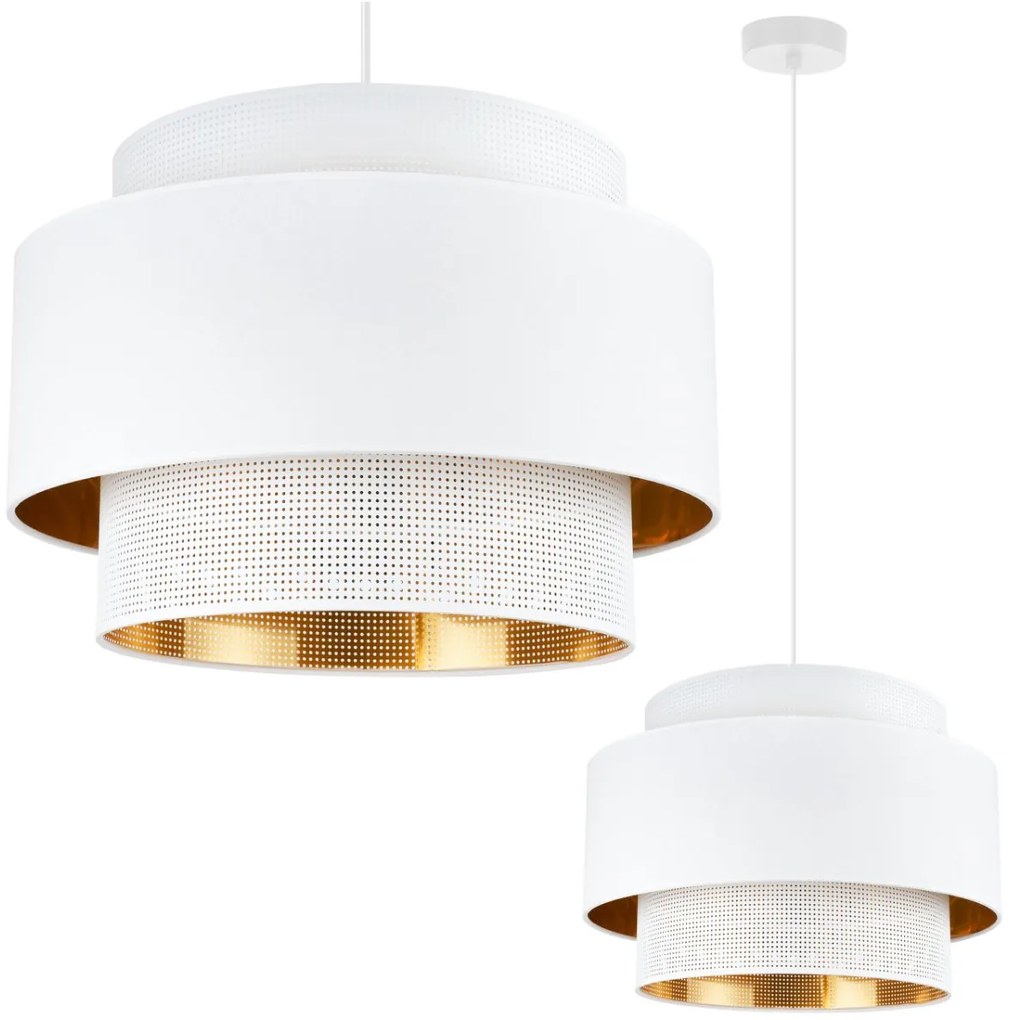 Závesné svietidlo Asti, 1x PVC/biele textilné tienidlo, (fi 45cm), g/c, w