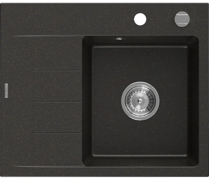 Mexen Ben, 1-komorový granitový drez 600x500x190 mm, pravý + chrómový sifón, čierna-zlatá metalíza, 6523605000-75