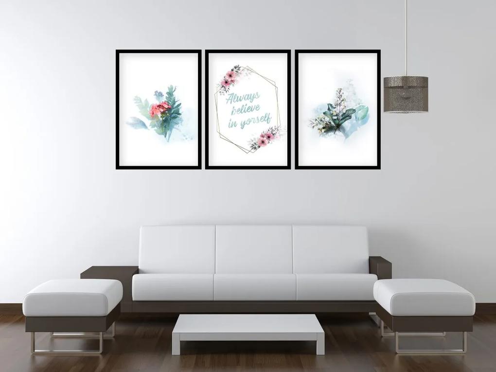 Gario Sada plagátov Maľované kvety - 3 dielna Farba rámu: Rustikálna, Veľkosť: 135 x 63 cm