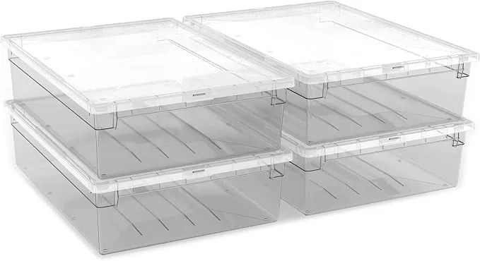 Úložný box s vekom, transparentný, na posteľnú bielizeň TERRY 22l - 38 x 52 x 14 cm