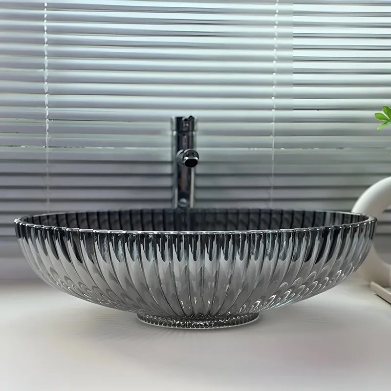 BPS-koupelny Sklenené umývadlo na dosku HYD-BRT3-BL-PL-510 51x35 cm, platina lesk