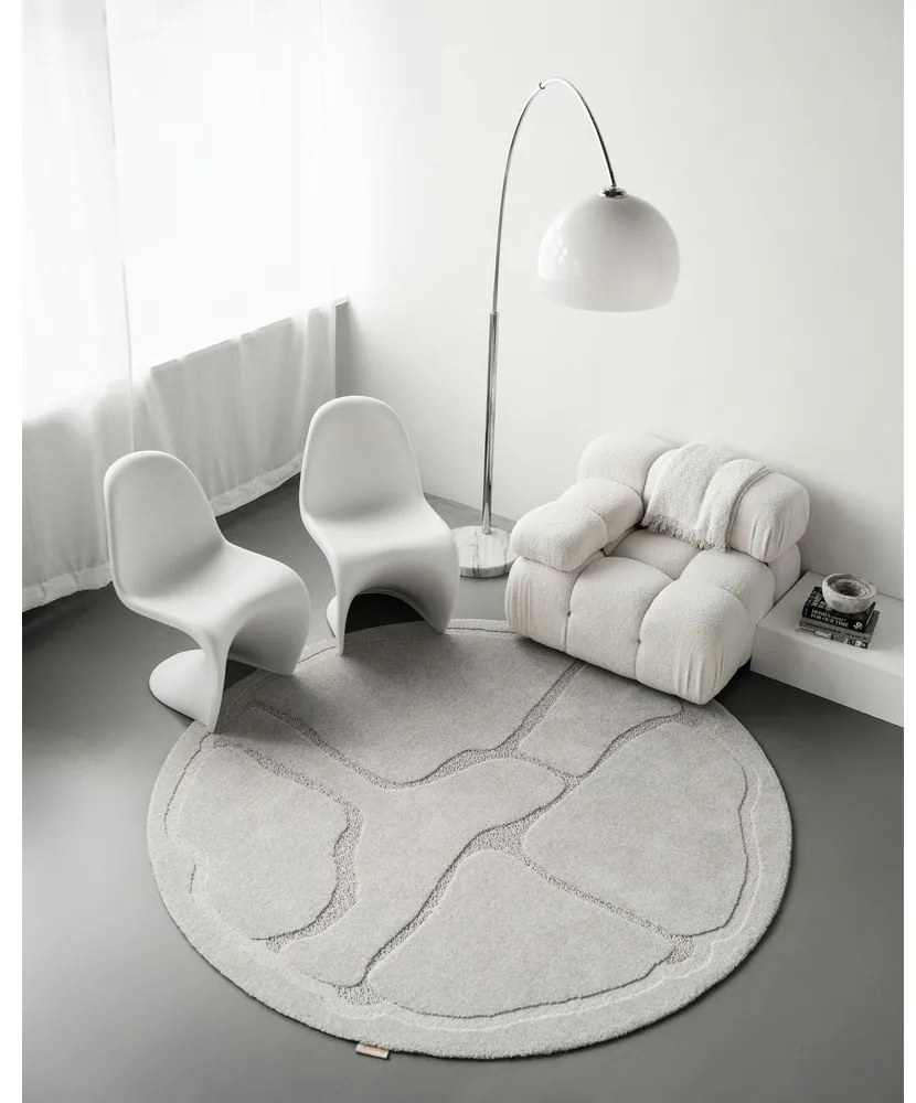 Svetlosivý vlnený okrúhly koberec ø 133 cm Morphic Organica – Agnella