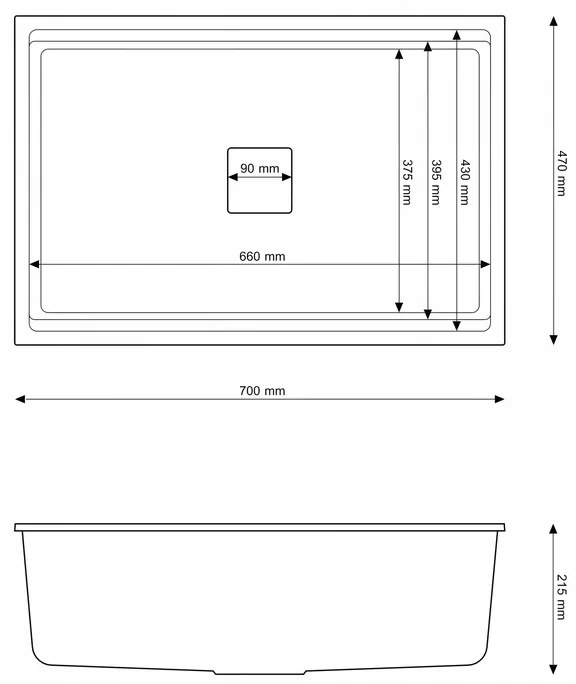 Gamma Decor 7050, 1-komorový granitový drez 700x470x220 mm, čierna, GMA-ZLE000106