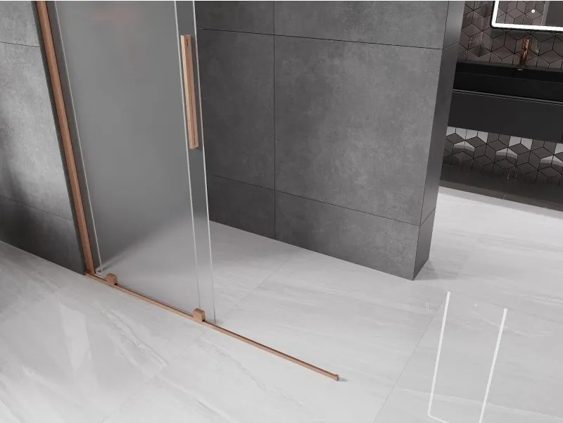 Mexen Velar, sprchová zástena s posuvnými dverami Walk-in 140 x 200 cm, 8mm sklo námraza, medená matná, 871-140-000-33-65