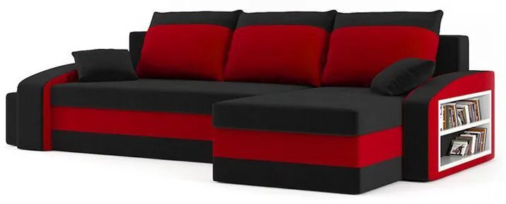 Rohová sedačka Hasina (čierna + červená) (s poličkou a taburetkou) (P). Vlastná spoľahlivá doprava až k Vám domov. 1066763