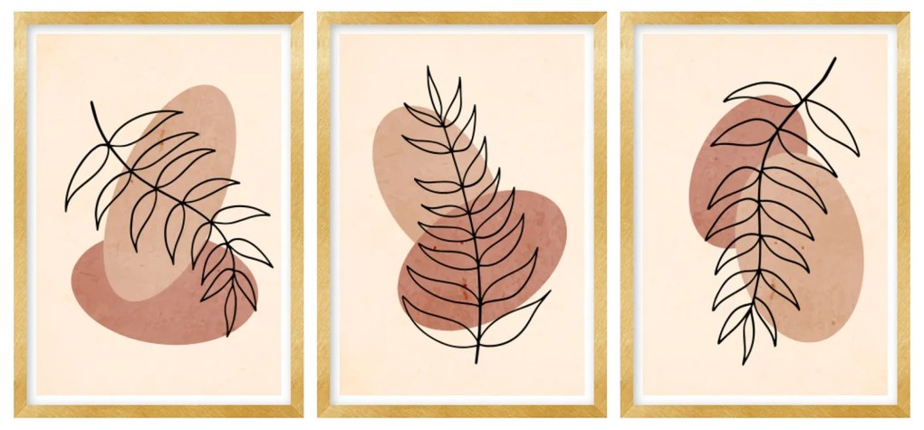 Gario Sada plagátov Obrysy listov - 3 dielna Farba rámu: Rustikálna, Veľkosť: 99 x 45 cm
