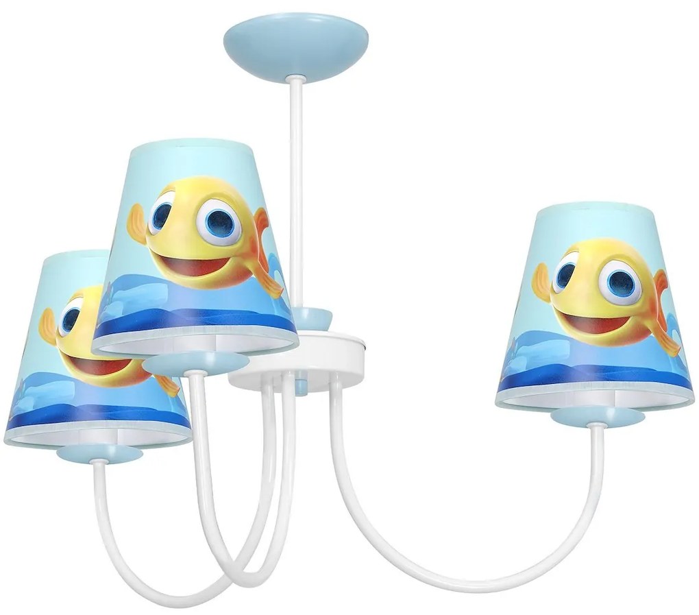 Detský luster Fish, 3x plastové tienidlo so vzorom, w/bl