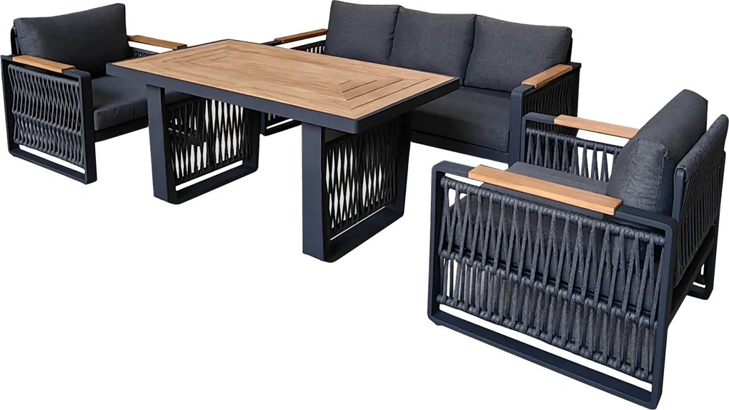 Garden Line SKOPJE HLINÍKOVÁ SÚPRAVA NÁBYTKU (SOFA + 2 KRESLÁ + STÔL) ŠEDÁ + ŠEDÉ VANKÚŠE *8109