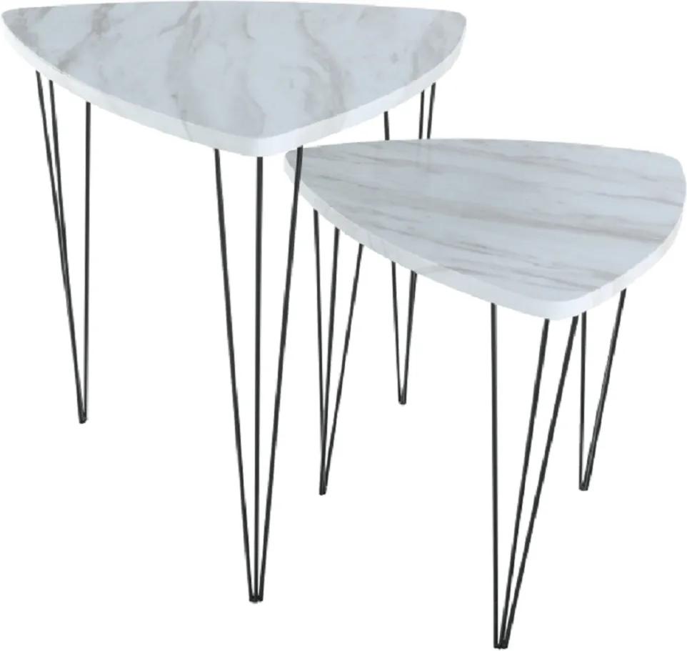 Set 2 konferenčných stolíkov, vzor biely mramor/čierny kov, STOFOL