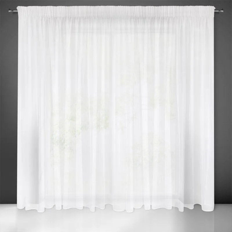 Biela záclona na páske ESEL vyrobená z hladkej lesklej látky 350x250 cm