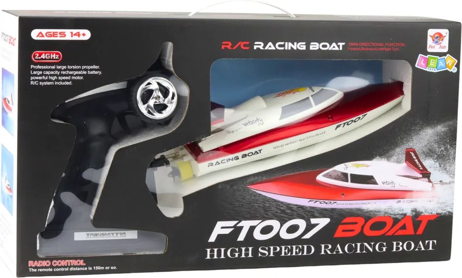 LEAN Toys Vitality Motorový čln FT007 na diaľkové ovládanie RC 1:16 bielo-červený