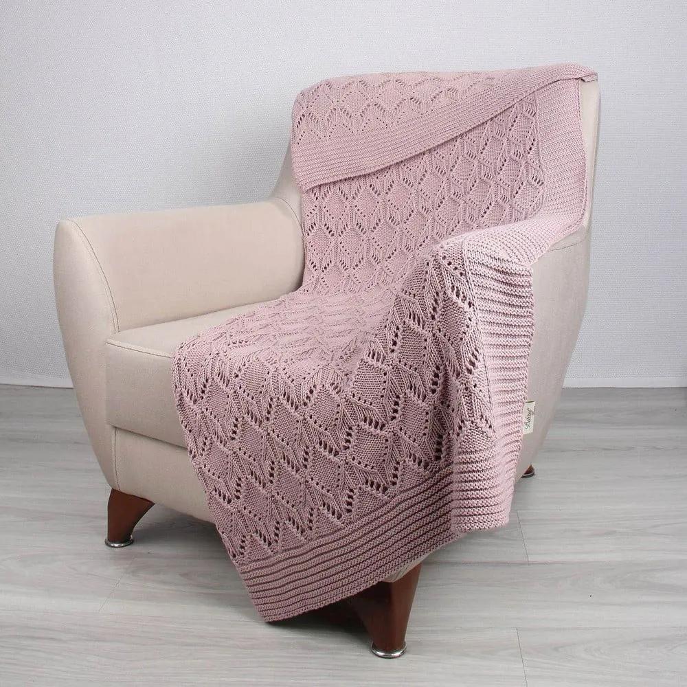Ružová bavlnená deka Cotton, 170 × 130 cm