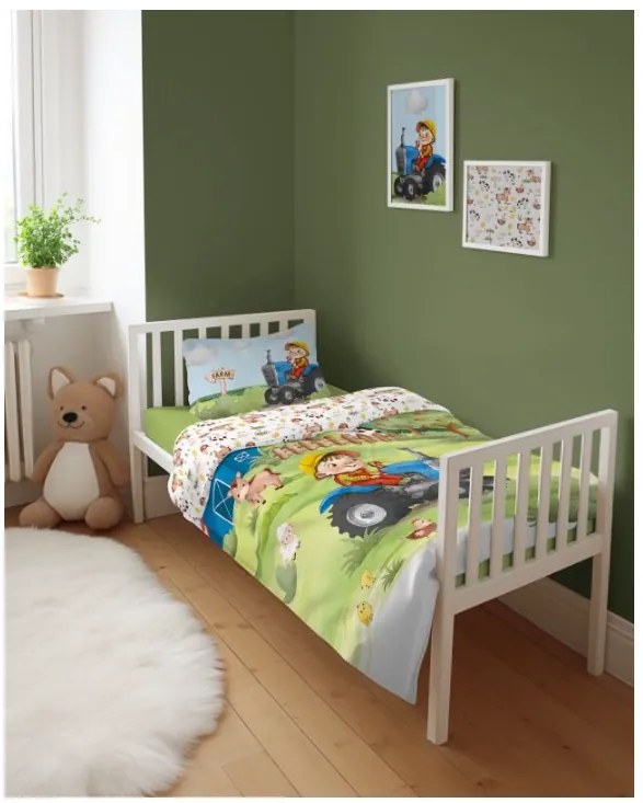 Bambusové obliečky do postieľky 3D Farma modrá 100x135/40x60