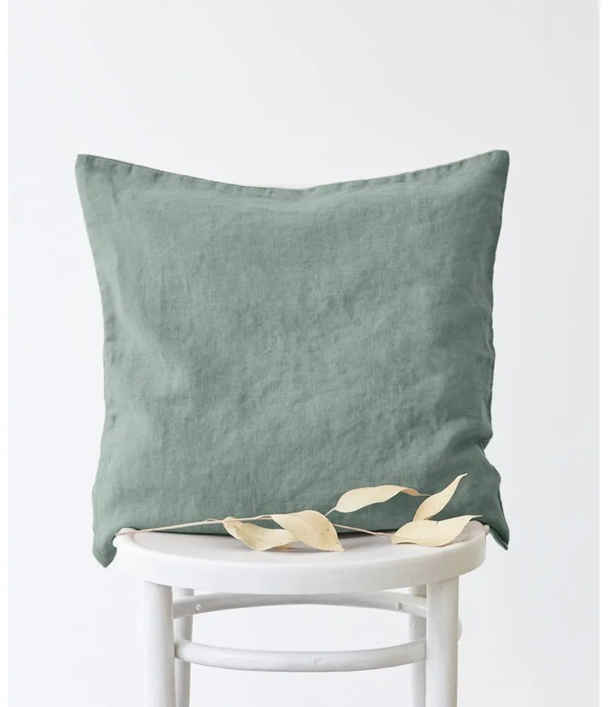 Zelená ľanová obliečka na vankúš Linen Tales, 45 x 45 cm