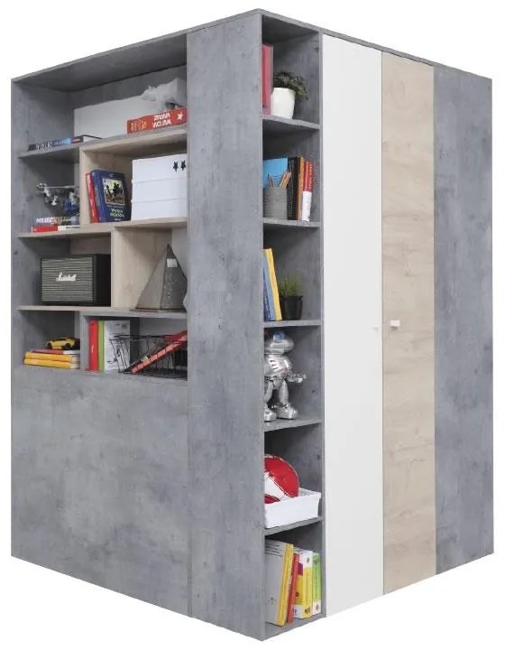 Skriňa Saga SI1 beton/biely mat/dub