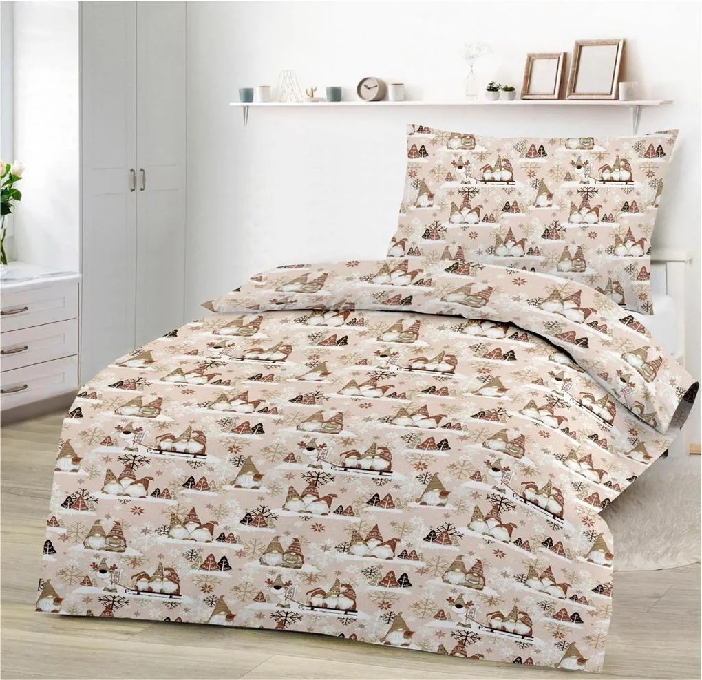 Bavlnené obliečky VIANOČNÝ ŠKRIATOK hnedý Rozmer obliečky: 70 x 90 cm | 140 x 200 cm