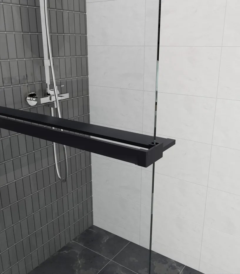 Erga Paris, sprchová zástena Walk-In 80x200 cm, 8mm šedé sklo, čierny profil, ERG-V02-PARIS-080x200-GR-BK