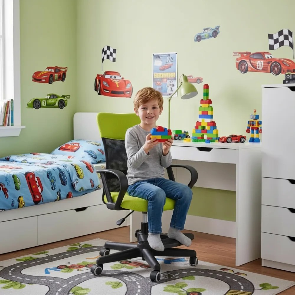 Detská stolička Neoseat MONKEY s podnožou — látka, čierna / svetlo zelená